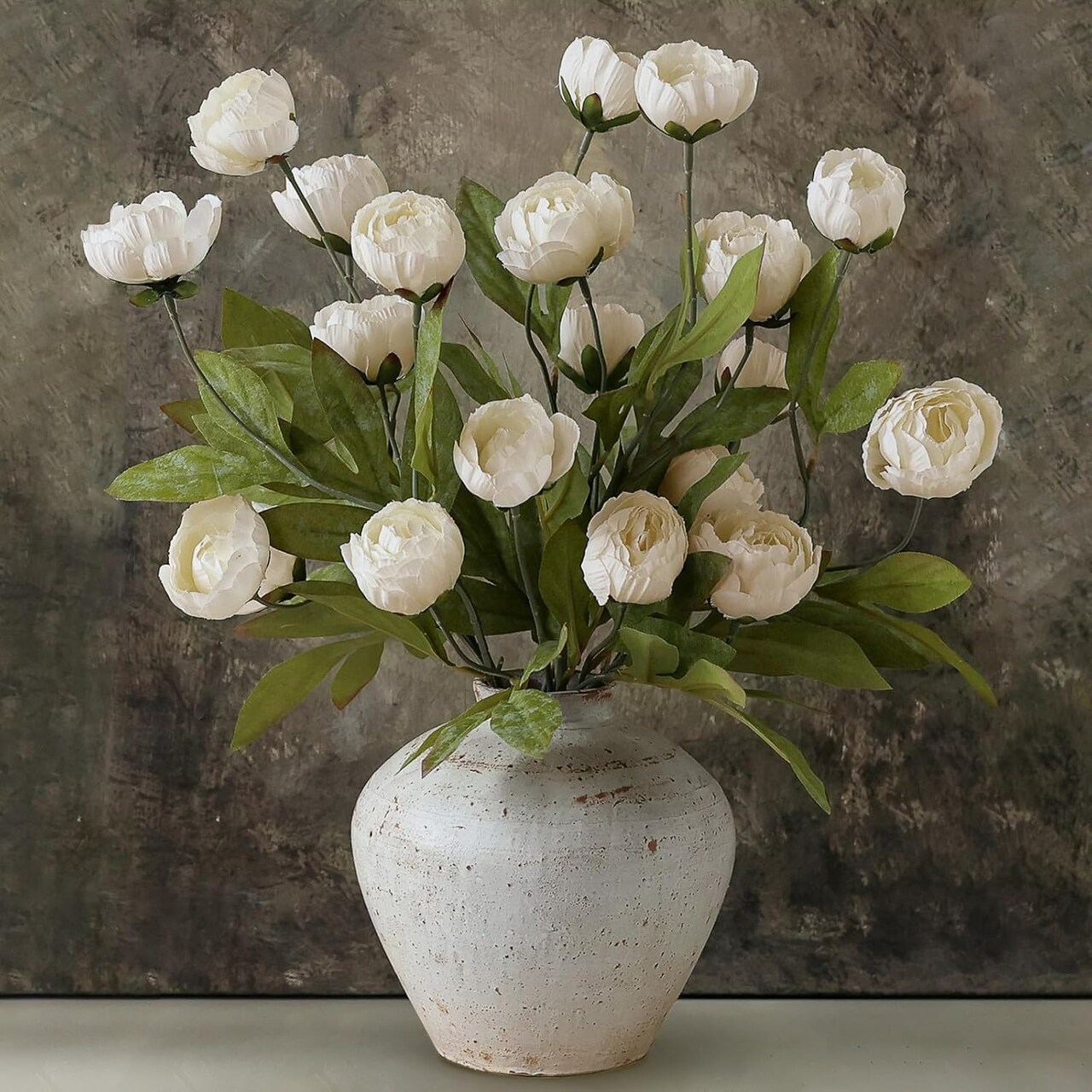 6 PCS Artificial Peony Flowers with Long Stems, Faux Silk Peony Branches for Vase, 27" Cream Fake Peonies Bulk for DIY Bouquets, Wedding Centerpieces, Home Decor, Bridal Shower Decorations